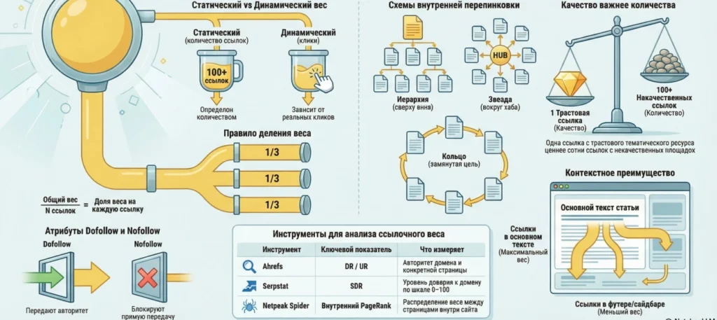 инфографика работы ссылочного веса на сайтах
