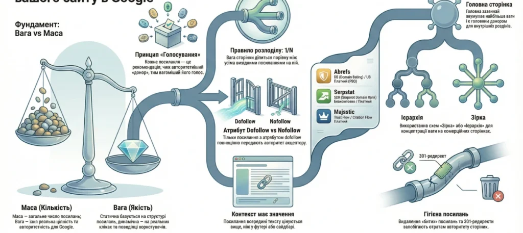 інфографіка роботи посилальної ваги на сайтах