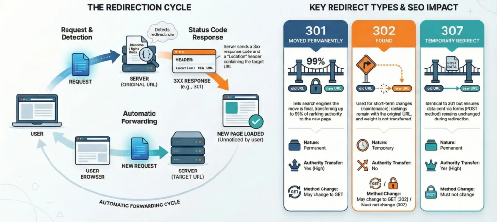 An infographic clearly explaining what redirects are