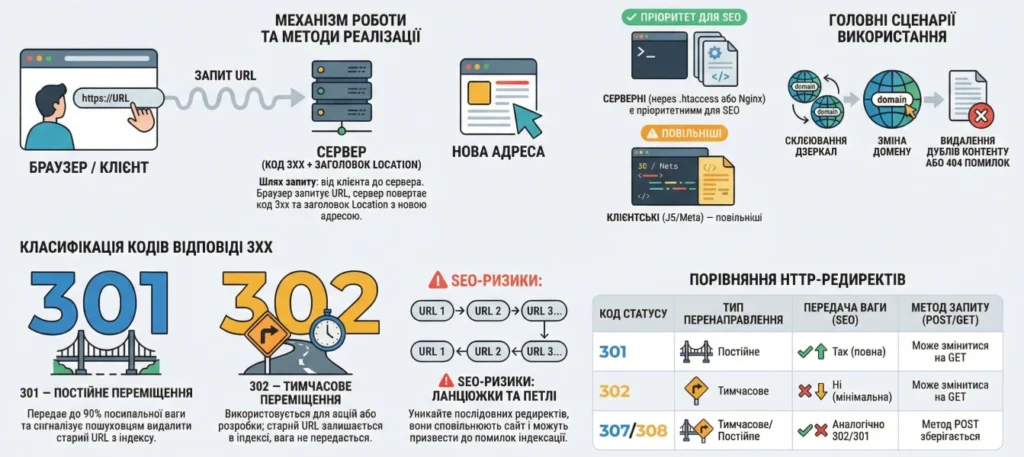 Інфографіка чітко пояснює що таке редирект